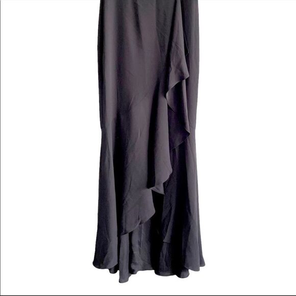 BCBGMAXAZRIA Cape Sleeve V-Neck Asymmetrical Ruffle Maxi Dress Gown Black 4 - Picture 4 of 6